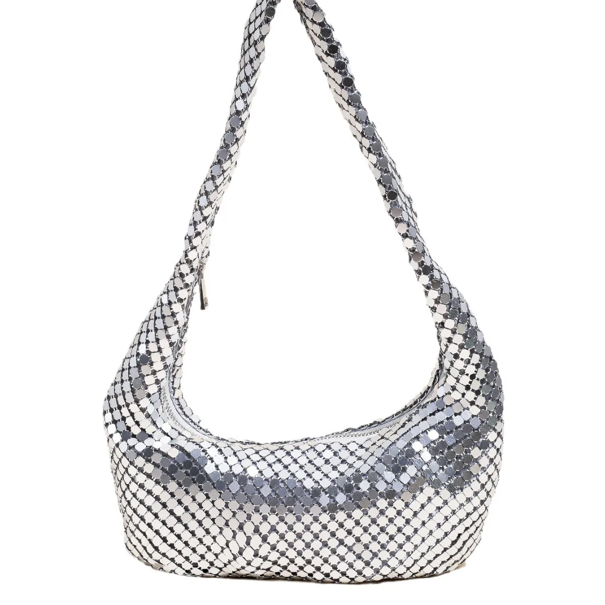 

Metallic Silver Underarm Clutch - Dazzling Mini Bag for High-End Princess Parties Eco-Friendly Canvas Tote with Beaded Accents