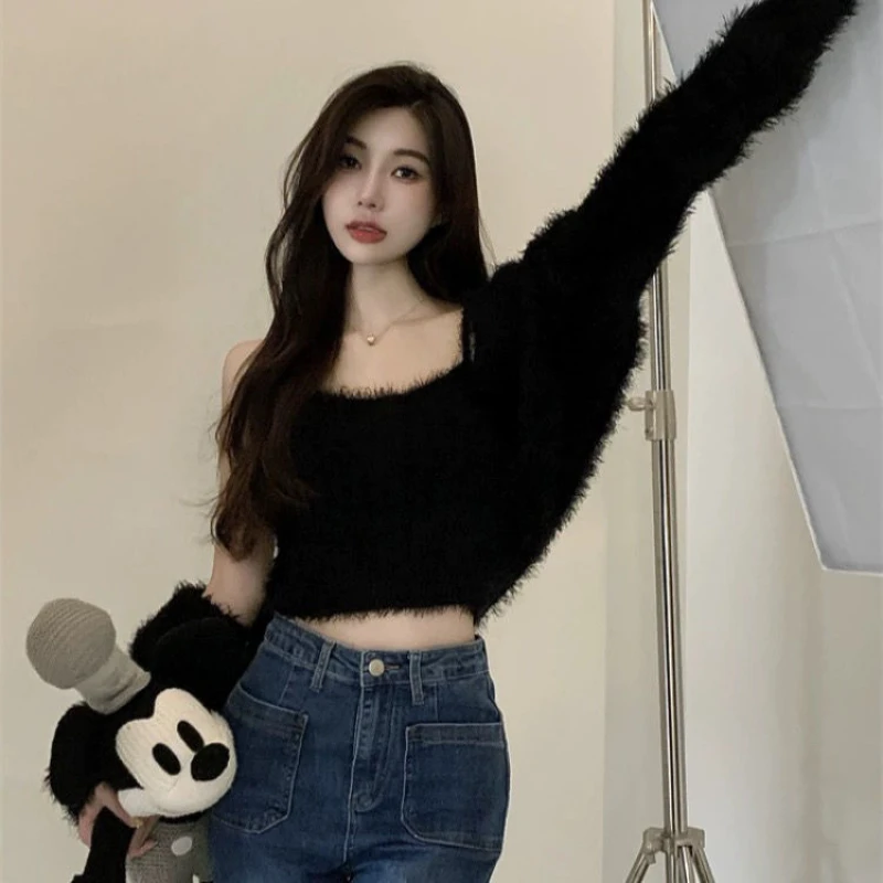 Fashion Korean Style Gentle Fluffy Sets for Women Hotsweet 2 Pcs Crop Knitted Autumn Winter Camisoles Graceful Chic Cardigans