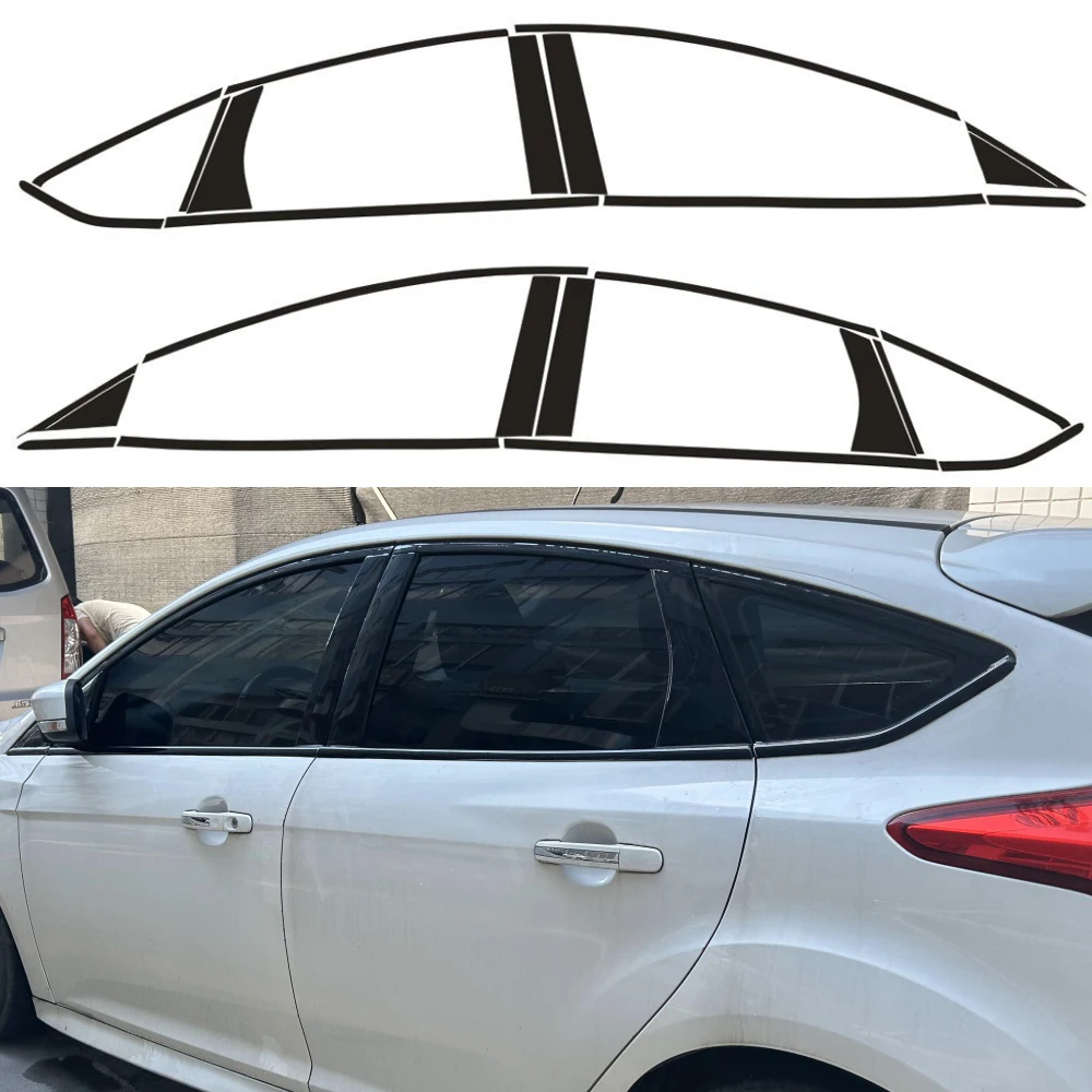 Chrome Delete Window Trim Sticker For Ford Focus 2012-2018 Glossy/Forged Carbon Fiber Black Exterior Decal