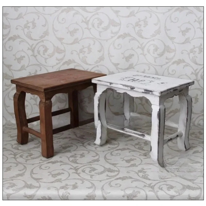 All solid wood retro decorative small bench practical and environmentally friendly handmade old adult shoe change laundry square