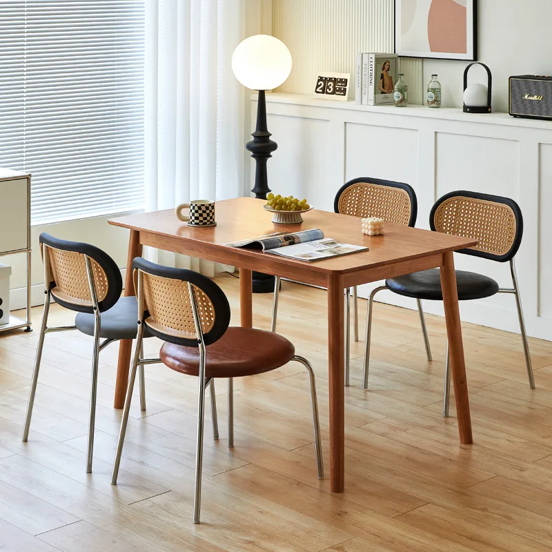 

Rattan dining chair household light luxury solid wood bed and breakfast restaurant retro rattan back chair