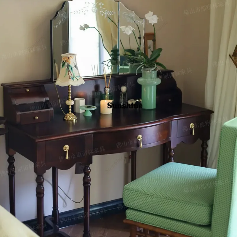 Vintage dresser, second-hand solid wood dressing table, American bedroom, small apartment, new Chinese desk, mirror can be remov