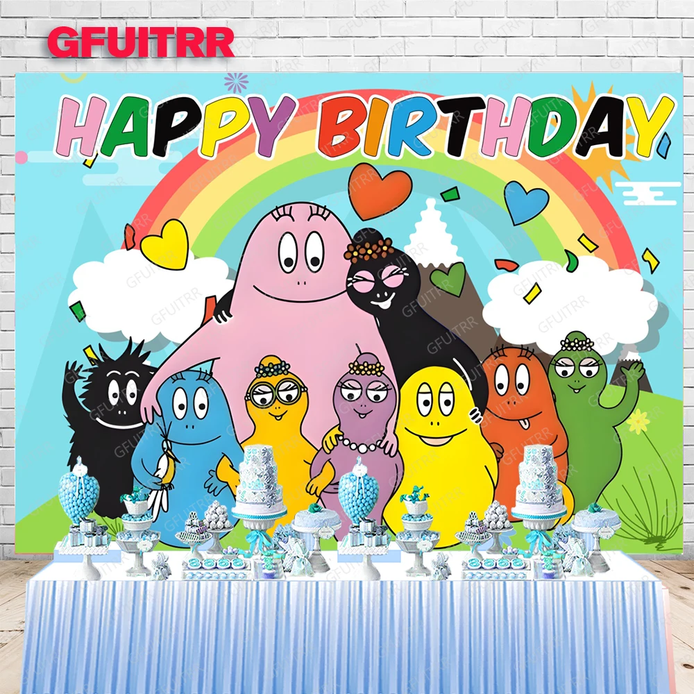 Barbapapa Family Backdrop Cover Kids Birthday Party Decoration Photography Background Baby Shower Vinyl Polyester Banner Props