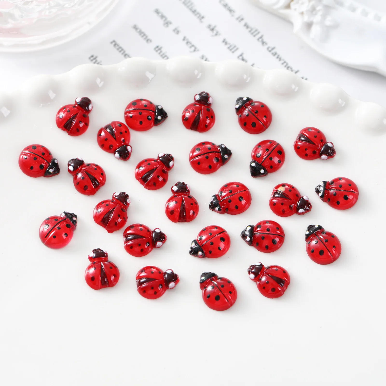 10pcs Resin Kawaii Red Mini Ladybug Figures Scrapbook Material Nail Art Charms Flatback Cabochon Figurine Miniature Accessories