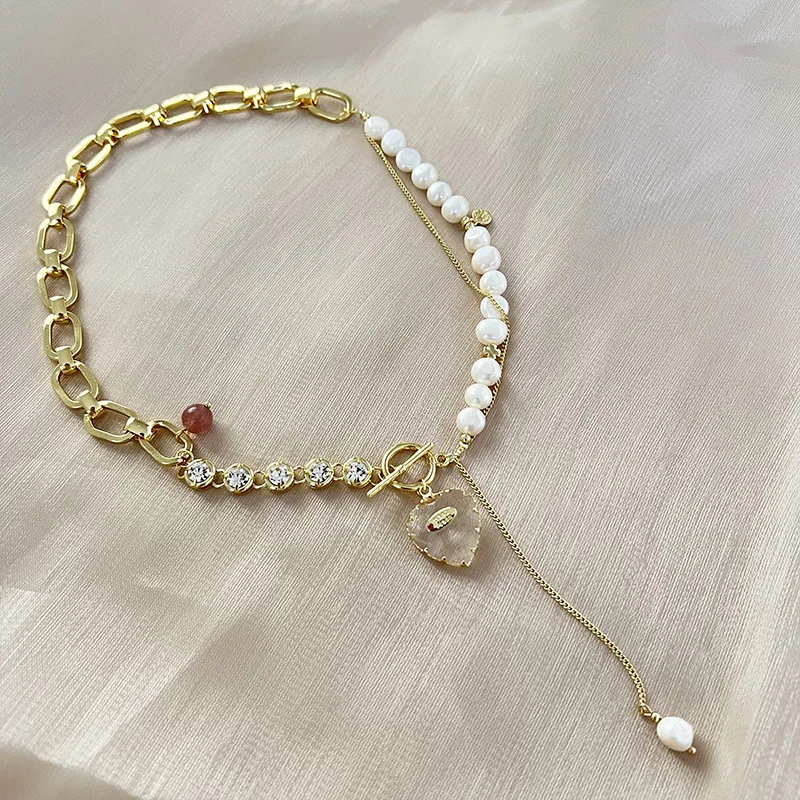 100% Natural Freshwater Pearl 14K Gold Filled Elegant Shiny Crystal Love Heart Ladies Necklace For Women Wedding Gifts No Fade
