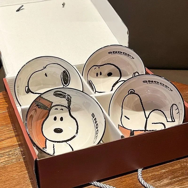 

Snoopy High-looking Household Printed Round Ceramic Bowl Restaurant Table Eating and Drinking Porridge Tableware Set Rice Bowl