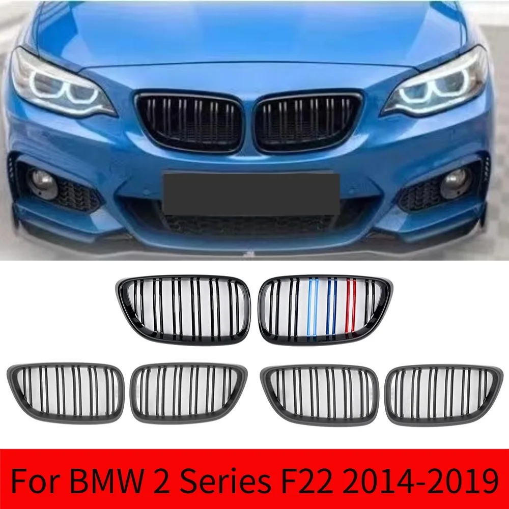 

For BMW 2 Series F22 F23 F87 M2 2014-2019 Car Front Kidney Grille Racing Grill Gloss Black Dual Line Grills