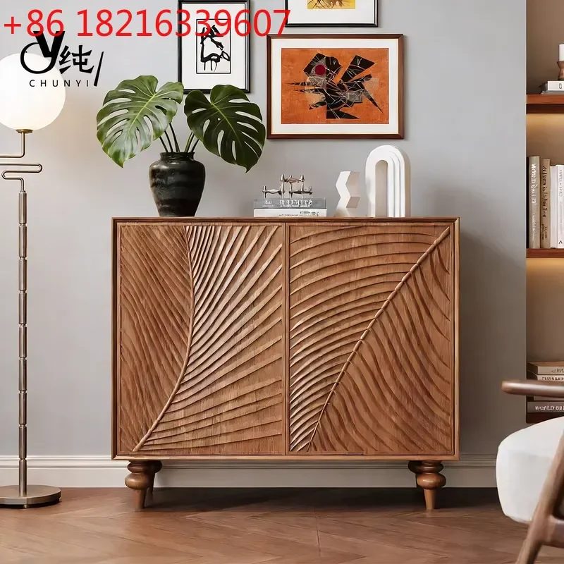 YAOMedieval Style Shoe Cabinet Retro Relief Dining Sideboard Living Room Porch Storage Bedroom Locker Foyer Decorative Cabinet