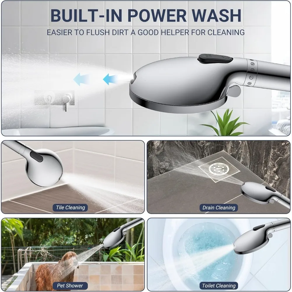 Цельнометаллическая 3-сторонняя насадка для тропического душа, комбинированная насадка для душа высокого давления с распылителем 10 распылей, насадка для душа с фильтром для жесткой воды, регулируемая верхняя часть штанги