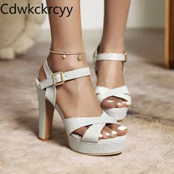 summer New styles fashion Exposed toe high-heeled Women's Sandals Sequin sexy party Thick heel Women sandals plus size 34-43