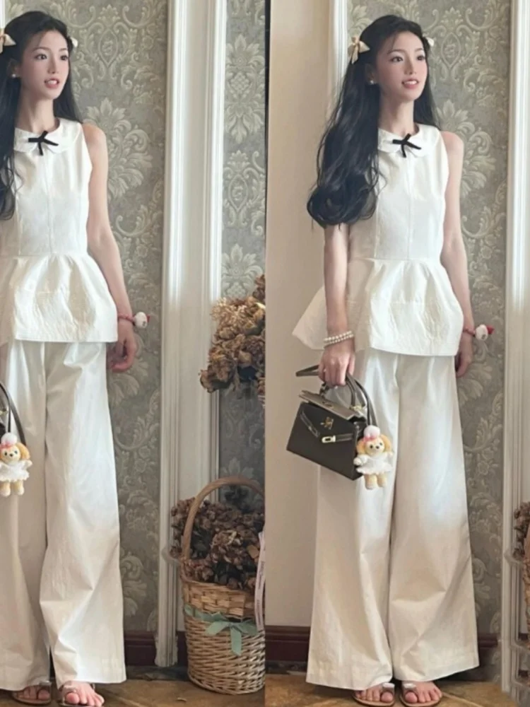 Unique Beautiful Two-Piece Set Svel Straight Leg Pants Ele Faionable Outfit Polyester Long Pants round Neline