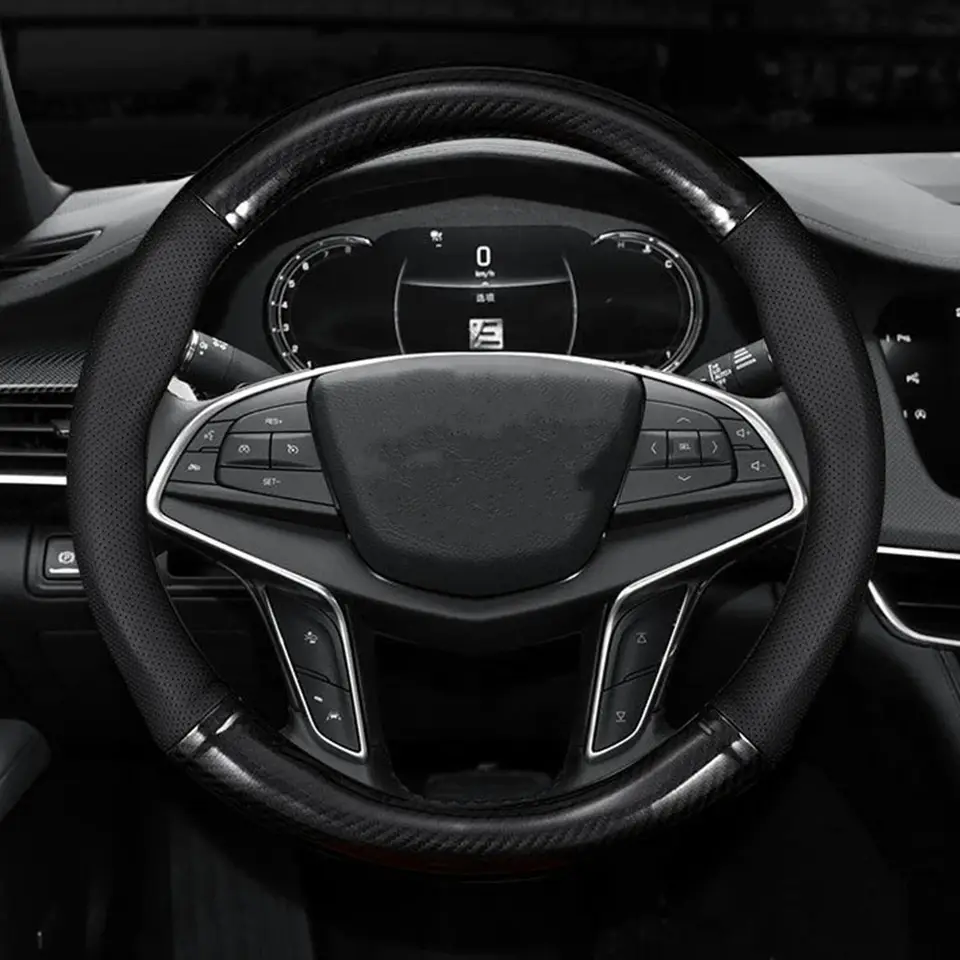 Universal Car Steering Wheel Cover Carbon Fiber Leather Three-dimensional Anti Slip, Timple And Fashionable Car Accessories - 4
