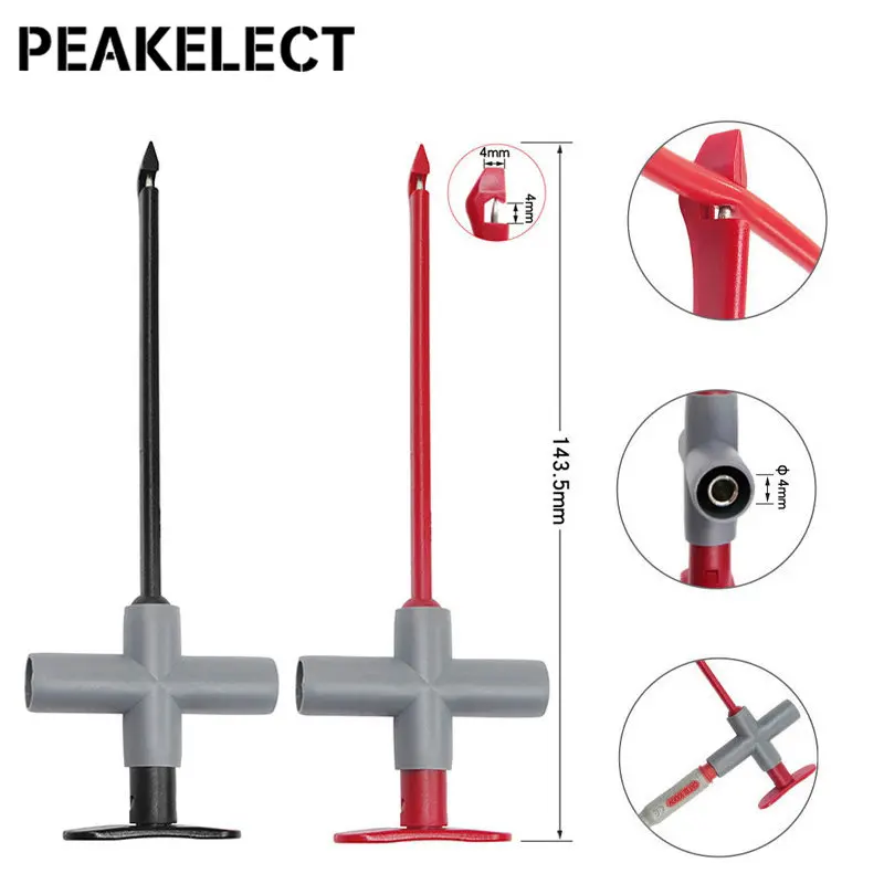 Peakelect P5010 2PCS Insulation Puncture Probe with 4mm Socket Auto Repair Test Hook Clip Power Probe Spring Loaded Tool 1000V