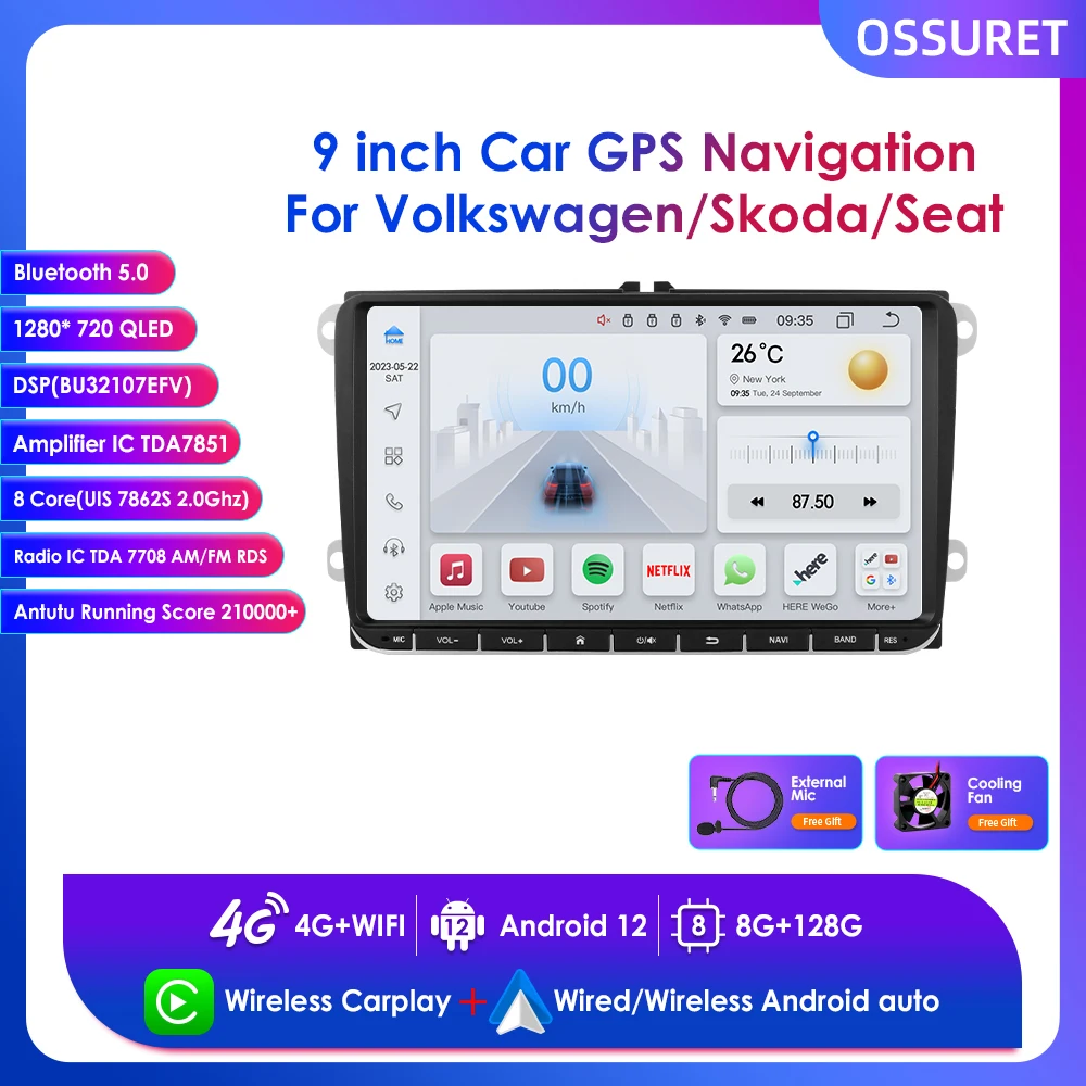 

Android 12 9" 2 Din Car Radio Carplay for Polo Golf 5 6 Passat B6 CC Tiguan Touran EOS SHARAN SCIROCCO GPS Naviation Multimedia