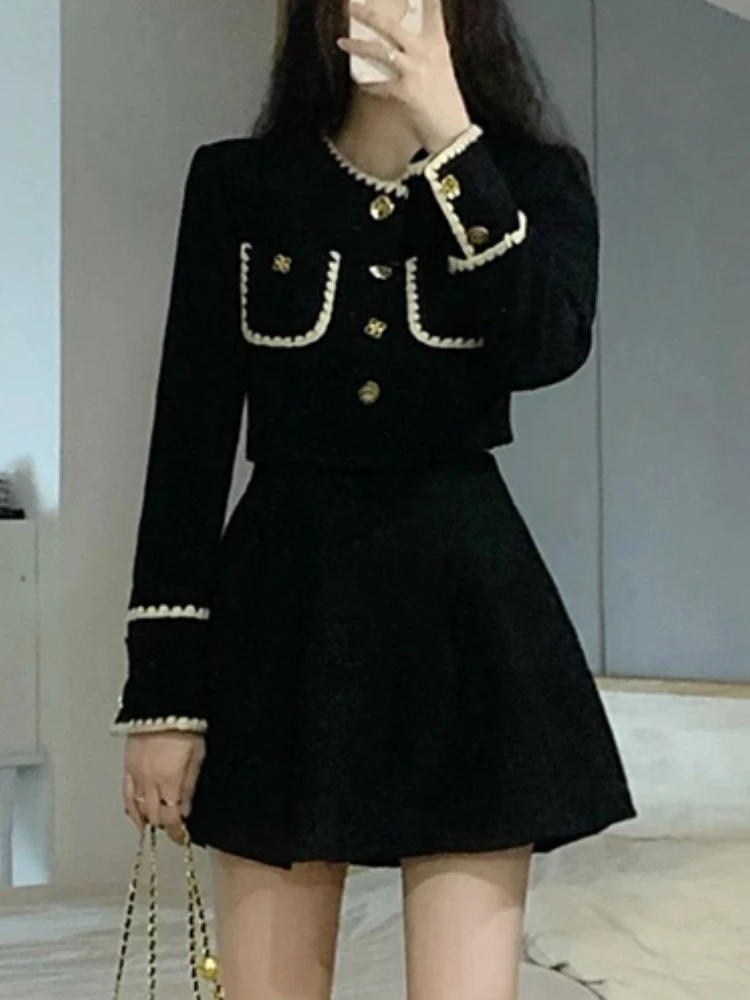 Winter New Elegant Two Piece Set Women Frence Vintage High Street Mini Skirt Suit Female Korean Fashion Designer Casual Set 2024