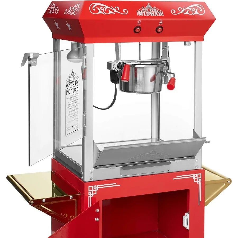 빈티지 스타일 팝콘 기계 카트 포함 4온스 팝콘 메이커 레드