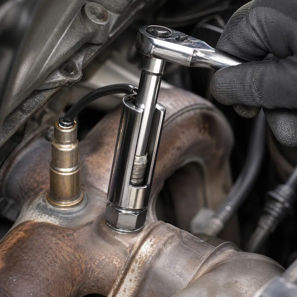Extended Oxygen Sensor Mirror Finish Pneumatic Compatible Oxygen Sensor Wrench Small Opening Sensor Removal Automotive Repair
