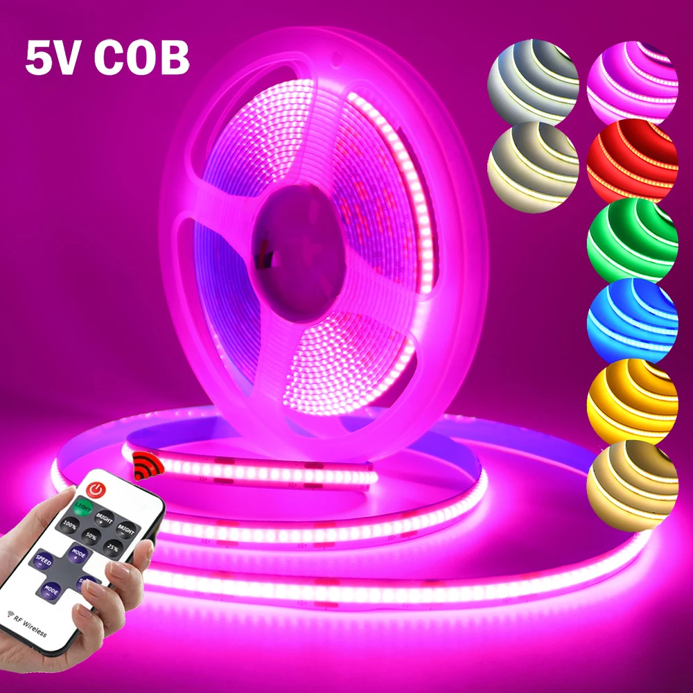5V Dimmable COB LED Light Remote Control Dimmer Kit Red Blue White Warm White Strip Tape 320LEDs/m Home Lighting Cabinet Decor