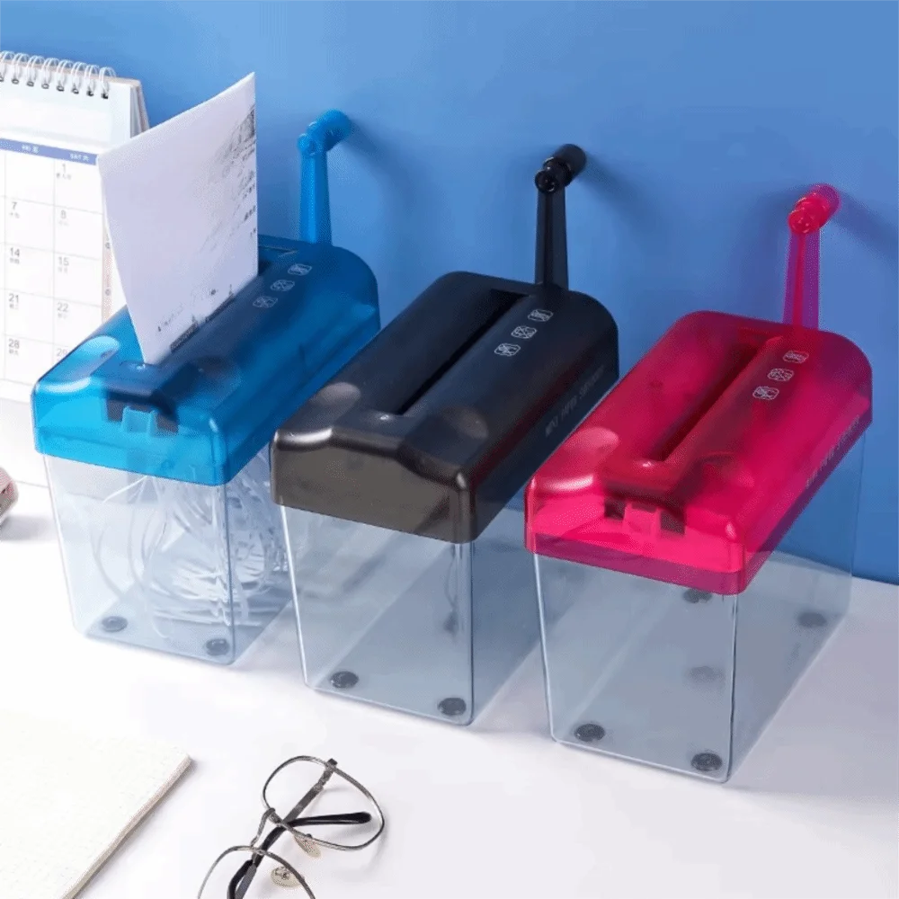 Mini Manual Paper Shredder Hand Crank Transparent Paper Sharper Non-slip Base ABS Documents Paper Cutting Tool Office