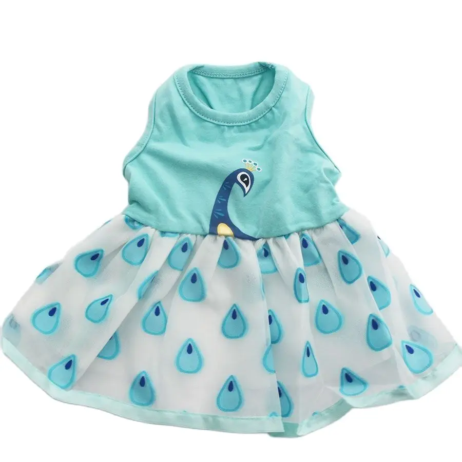 Dog Pet Dress Tutu Shirt Peacock Design Cat Puppy Skirt Princess Spring/Summer Clothes 5 Sizes