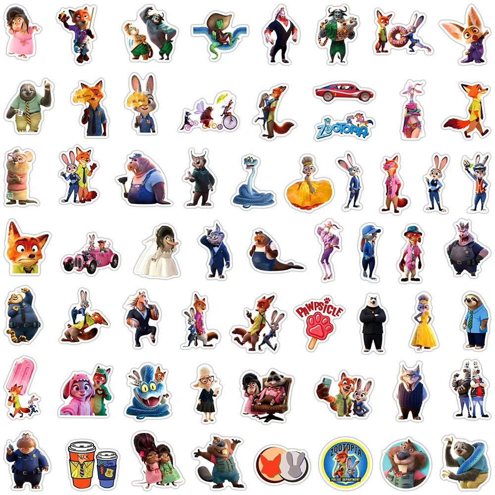 10/30/50pcs Adesivos de Desenho Animado Zootopia Disney, Adesivos Engraçados de Anime, Adesivos de Recompensa para Bagagem, Caderno, Telefone, Decalques Fofos de Judy e Nick, Brinquedos