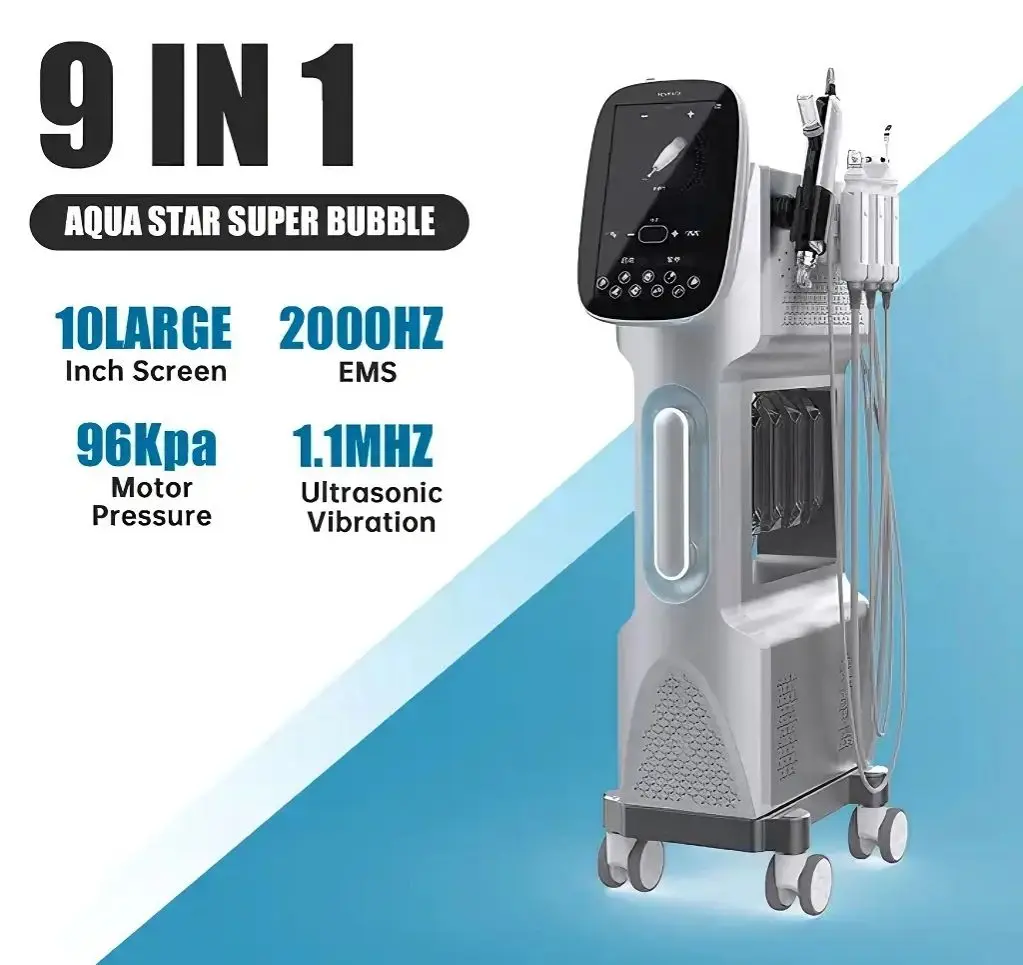 Latest 9 in 1 Aqua Peeling Dermabrasion Diomand Skin Whitening Wrinkle Removal Facial Cleaning Hydra Oxygen Jet Machine