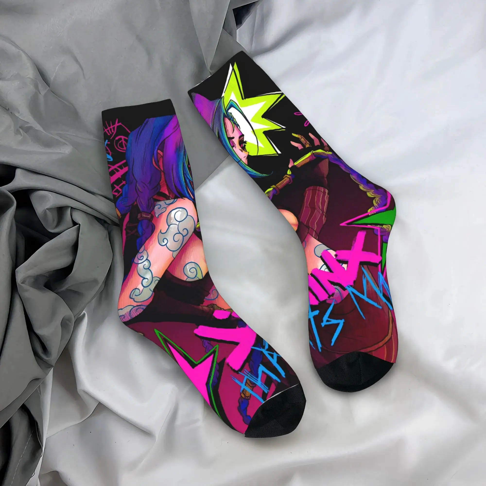 Jinx Monkey  Arcane (8) Socks  Gothic Stockings Couple Soft Breathable Climbing Socks Autumn Pattern Non Slip Socks