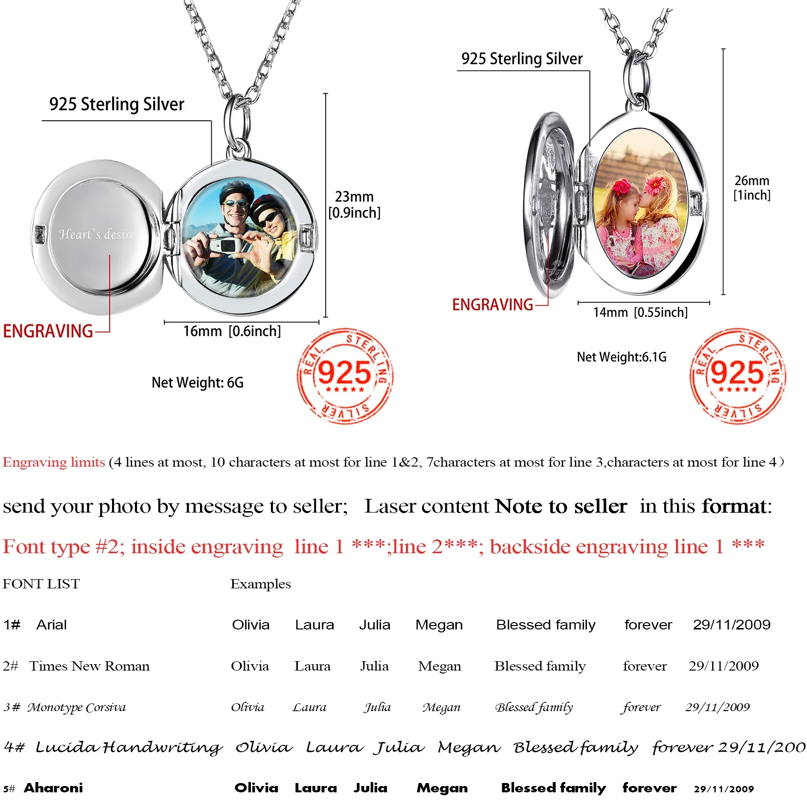 Imagem -04 - Sterling Silver Round Oval Locket Necklace para Mulheres Custom Fotos Memorial Pet Fotos de Família Jóias Personalizadas U7-925