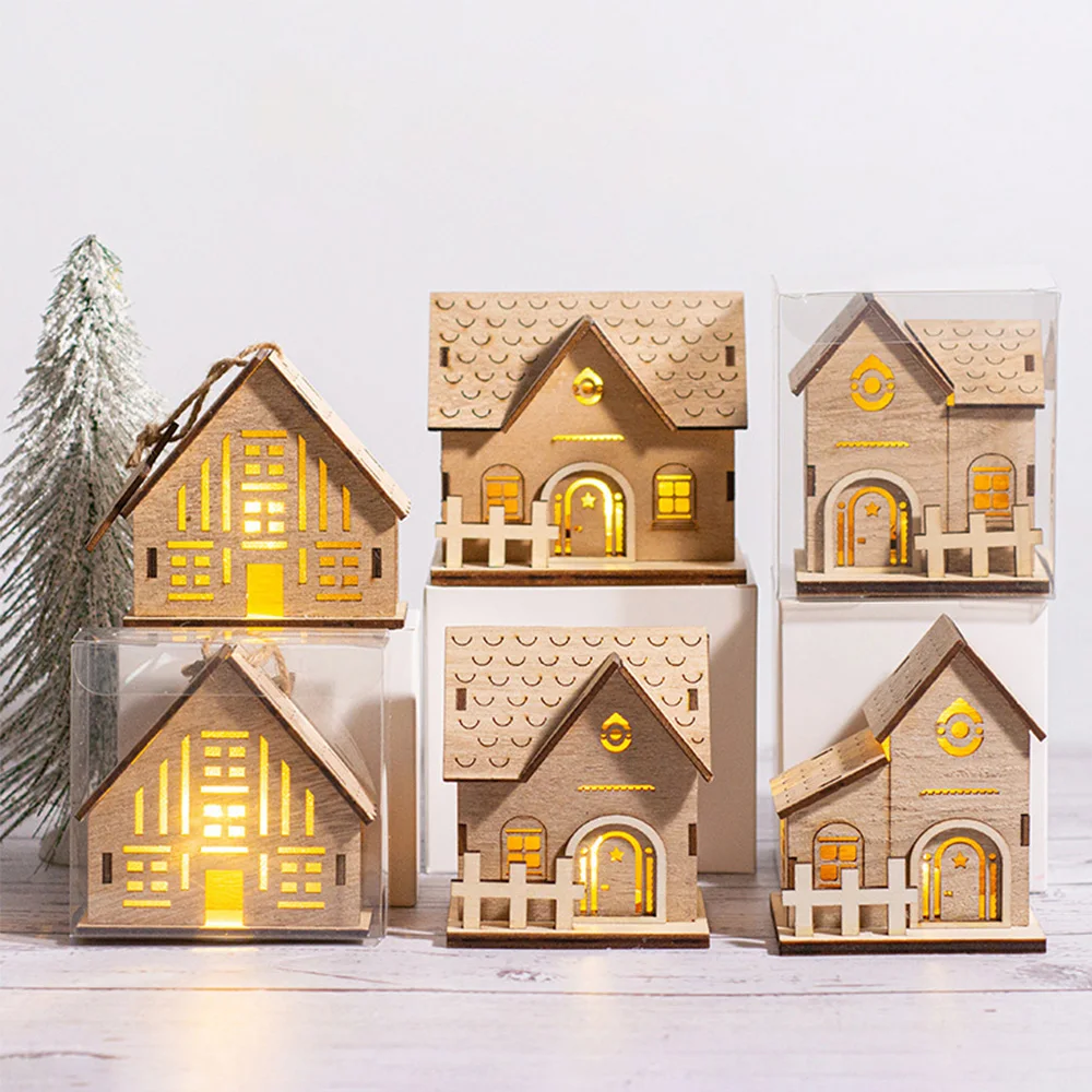 Festival LED Light Wooden House DIY Luminous Cabin Merry Christmas Village Decoration for  Home Navidad New Year 2024 Kids Gifts