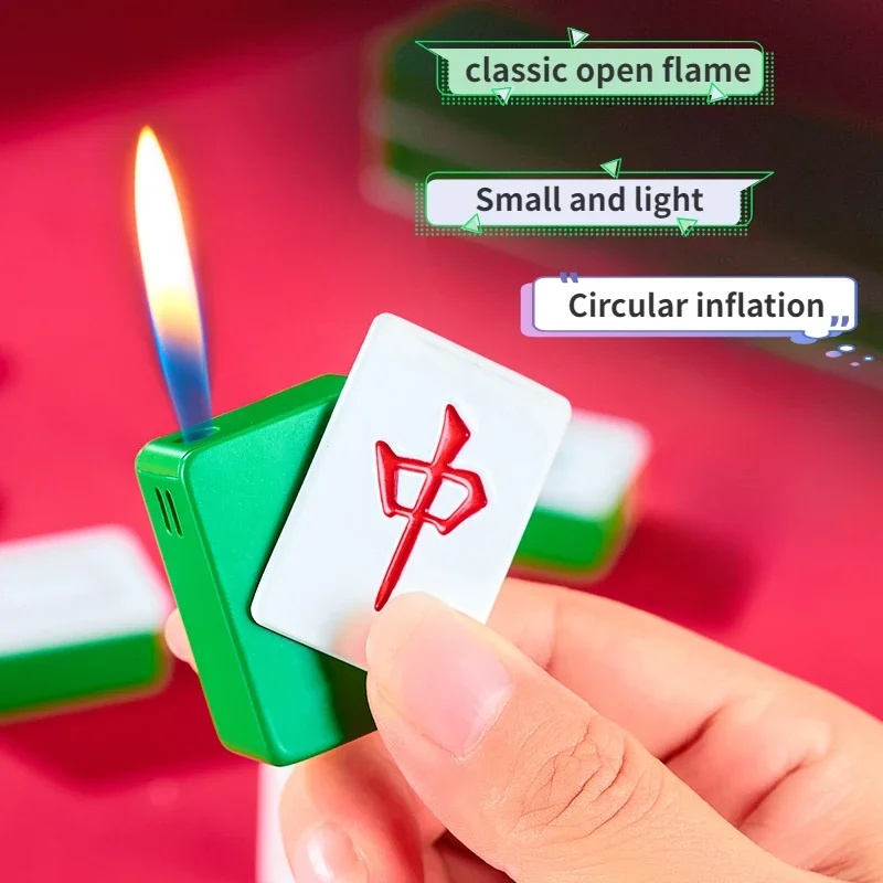 New Style Mahjong Lighter Inflatable Exquisite Small Mahjong Open Flame Lighter Mini Fun Ornaments