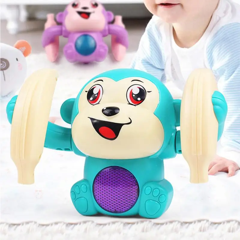 Electric Monkey Toy Light And Music Sound Sensing Tumbling Monkey Voice Control Baby Musical Toys Talking And Rolling 360 Gift