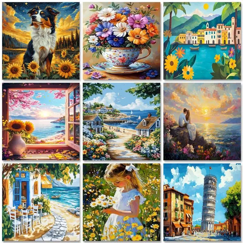 

GATYZTORY Acrylic Paint By Numbers Flower Scenery Drawing On Canvas HandPainted Arts DIY Painting By Numbers Kits Home Decor