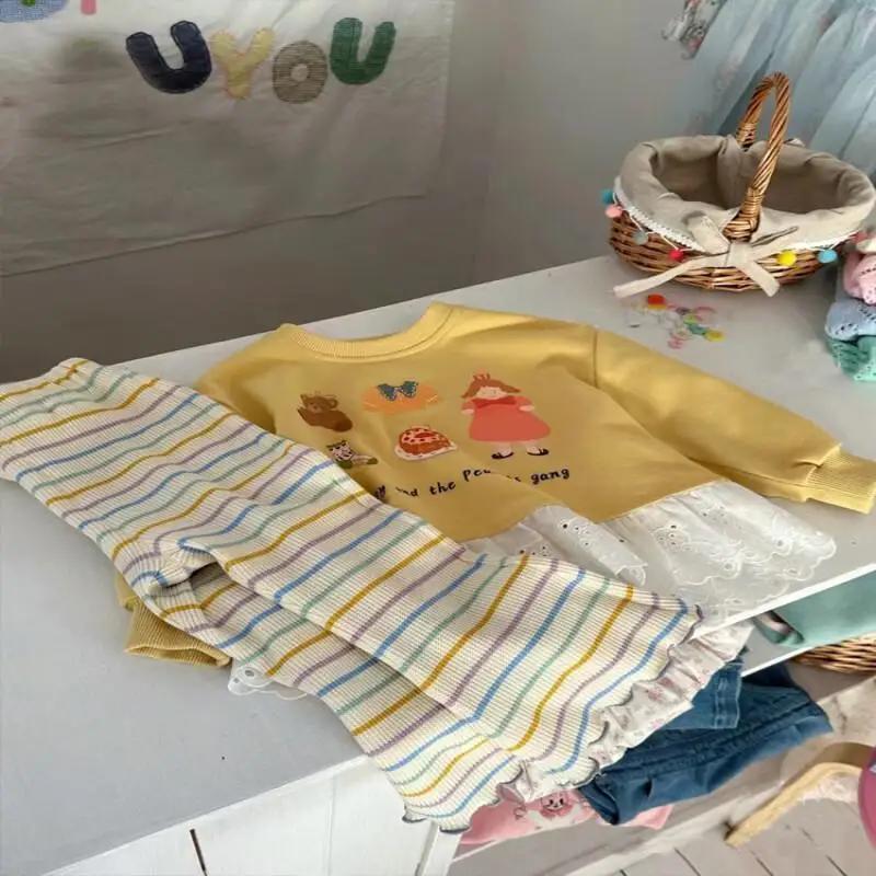 فتاة البلوز بأكمام طويلة Kawaii معطف غير رسمي ملابس الأطفال الكورية الفتيات هوديي موضة الكرتون طباعة الجولة الرقبة الدانتيل الاتجاه #3