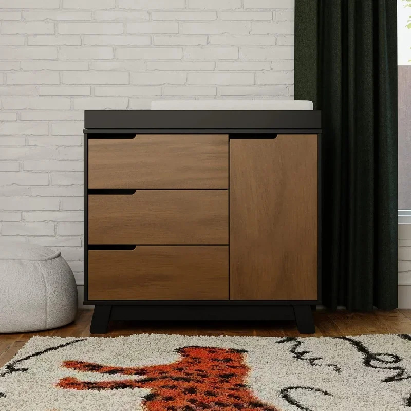 Hudson 3-Drawer Changer Dresser with Removable Changing Tray in Black/Natural Walnut, Greenguard Gold Certified