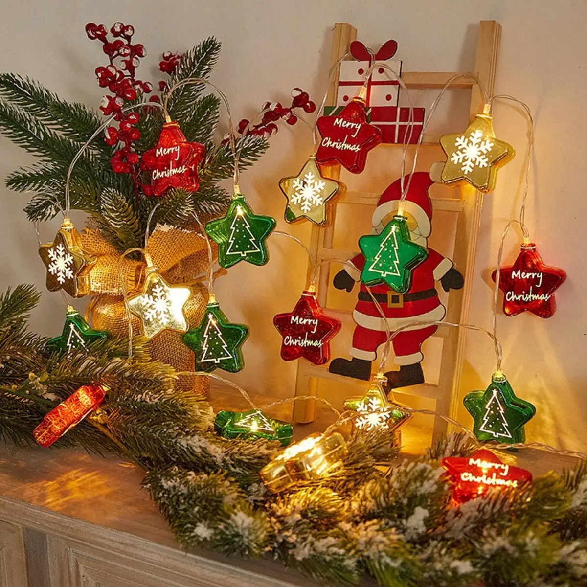 1pc 10/20/30 LED Christmas Electroplated Star Battery Powered String Light Christmas Fairy Atmosphere Festive Christmas Decor