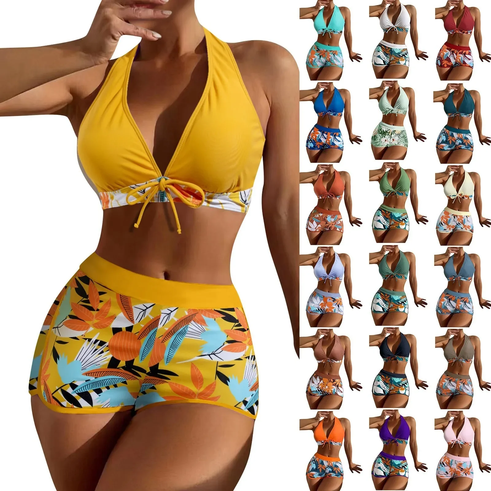 Women'S Paneled Printed Swimsuit Ladies Split Boxer High Waist Swimsuit Two-Piece Set Kostium Damski для полных Bikini Atrevidos