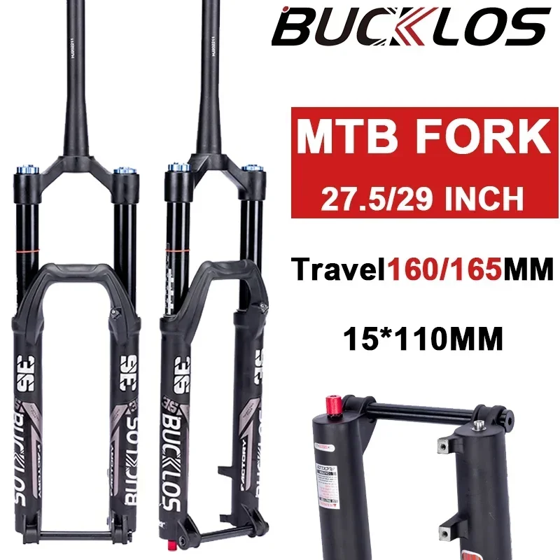 

BUCKLOS Bicycle Fork 27.5/29inch Mountain Bike Fork Tapered Tube 15*110mm Thru Axle MTB Fork Air Suspension 160mm Travel