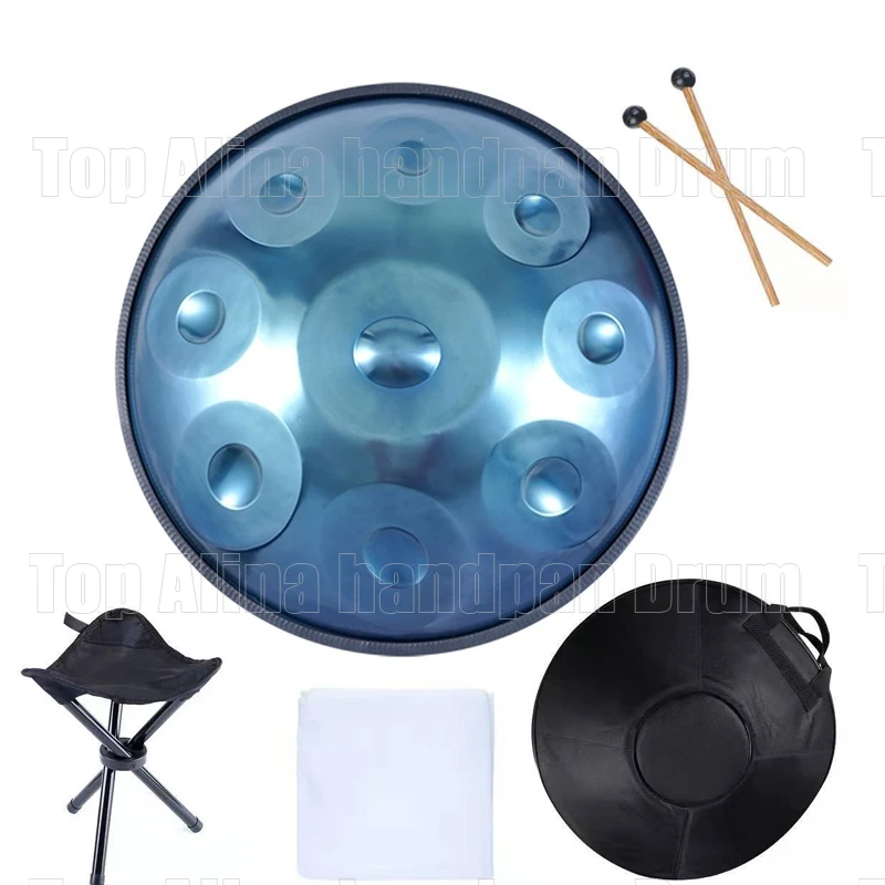 432HZ/ 440HZ Drum instrument 18 Inches 9 Notes G minor Steel Hand Drum,Soft Hand Pan Bag,dust-free cloth(SKY blue))