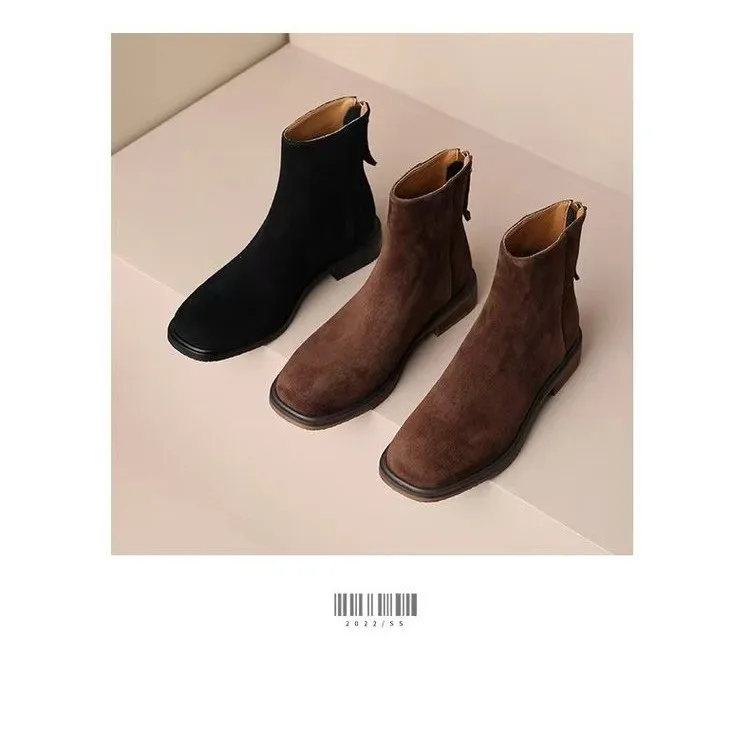 Women Boots  Shoes Women Square Toe Chunky Heel Women Boots Retro Modern Boots Winter Elegant Short Boots 2023 Autumn