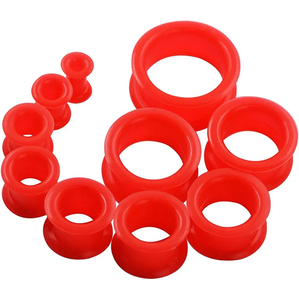 10 sztuk zestaw tunel przekłuwania miękkie/twarde silikonowe Flesh wtyczka tunelowa 2g-25mm elastyczne ucha Stretching Gauge Expander czerwony