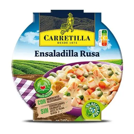 Carretilla Platos preparados, listos para consumir - Ensalada de Pasta con atún, Ensaladilla Rusa, Ensalada de Arroz, Pasta con jamón,  Magro con