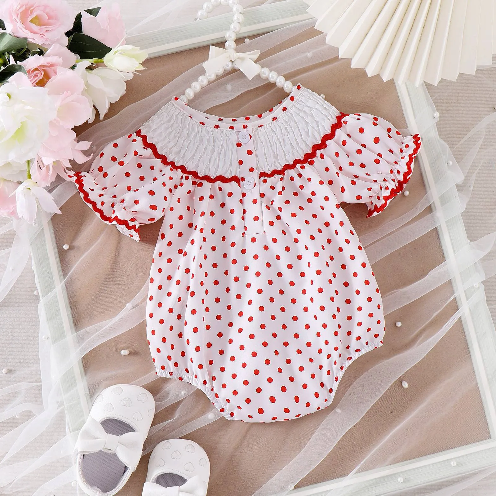 3 6 12 18Months Newborn Baby Girl Rompers Ruffles Cute Cute Red Polka Dots Point Jumpsuit Bodysuit Leopard Baby Clothes Girl