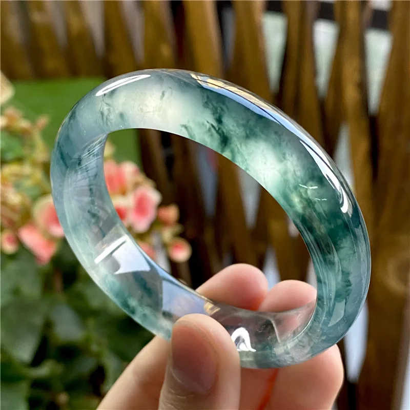 Natural 100% real chalcedony green jadeite bangle flat bar jadeite bangle green jade for woman temperament gift bracelets