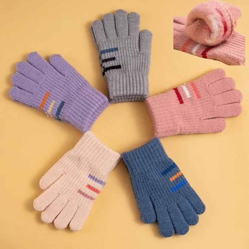 1 Pair Wool Warm Glove for Kid Simplicity Fashion Striped Glove for Baby Boy Girl Outdoor Autumn Winter Cashmere 3-6T Kids Glove