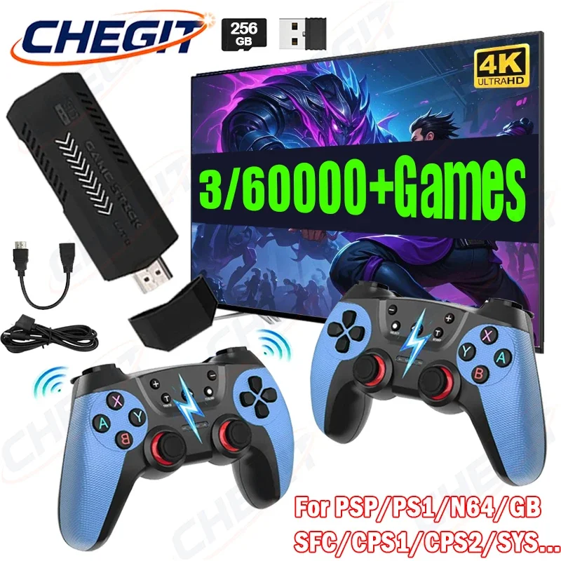 X2 UItra Classic Video Game Console 4K HD 256 GB Gaming Stick Wireless Controller 60000+Games 50+ Emulators for PSP/PS1/GBA