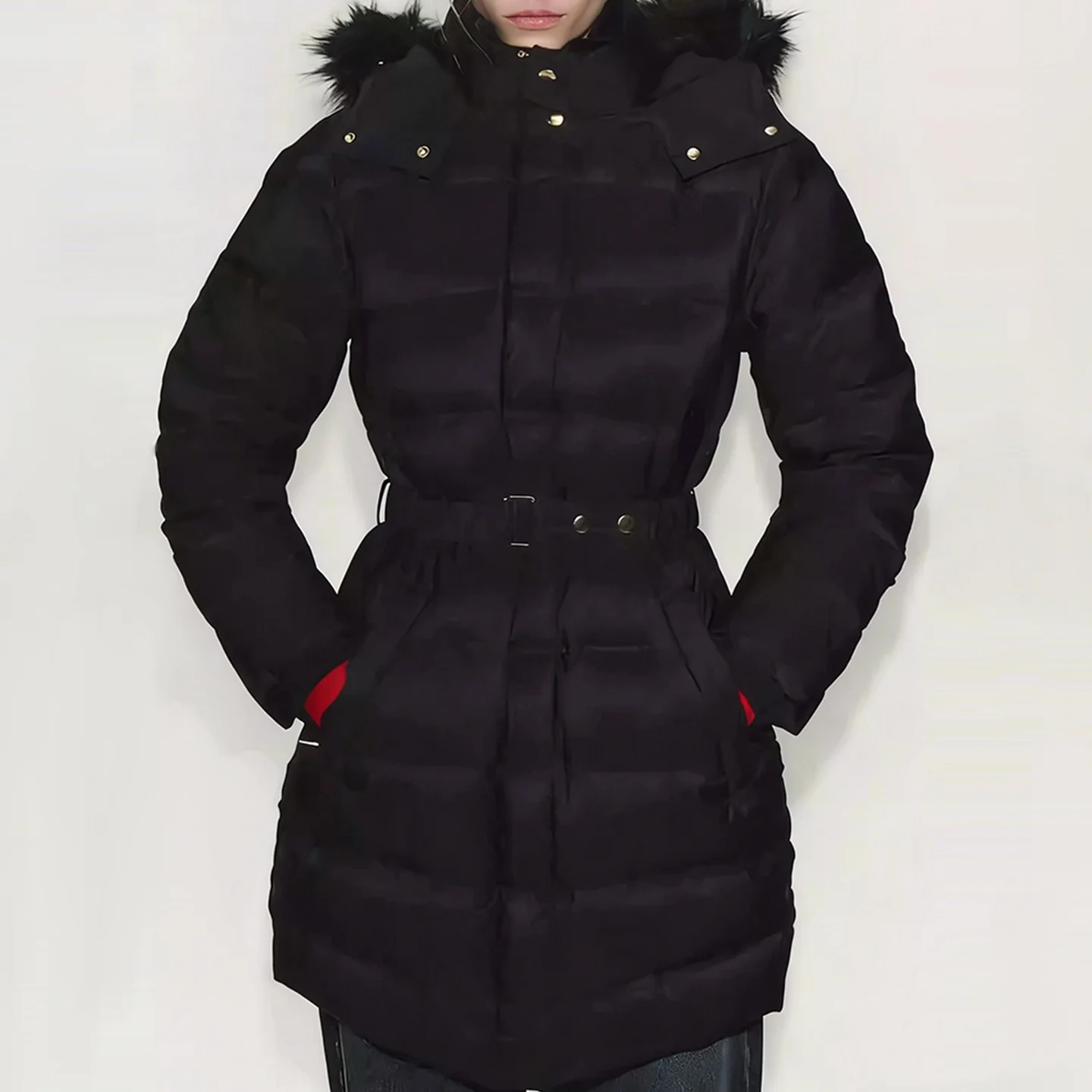 Faionable opstaande kraag met capuchon Jaet dames winter nieuwe collectie Z 2025, ritssluiting, normale dunne ort jas