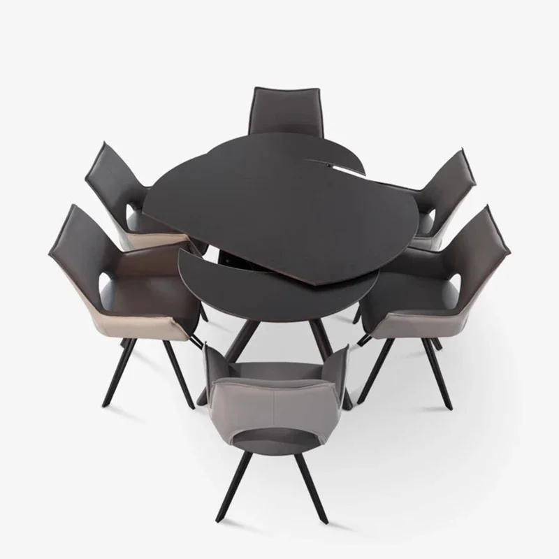 

Black Foldable Rotating Rock Board Dining Table Retractable Luxury Dining Tables Modern Minimalist Mesa De Comedor Furniture