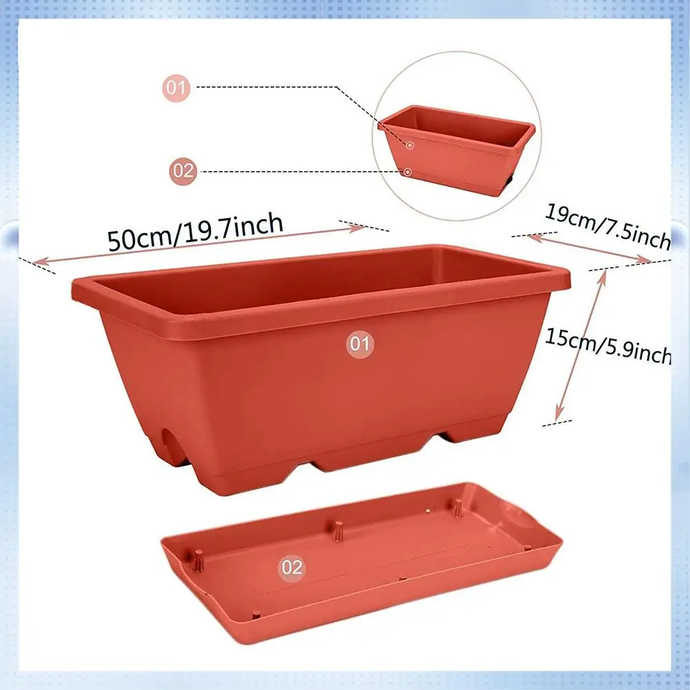 

AD-3 Pack 19,6-дюймовая оконная коробка, прямоугольные горшки с подносами, цветочный горшок, контейнер для выращивания растений для патио, балкона, крыльца