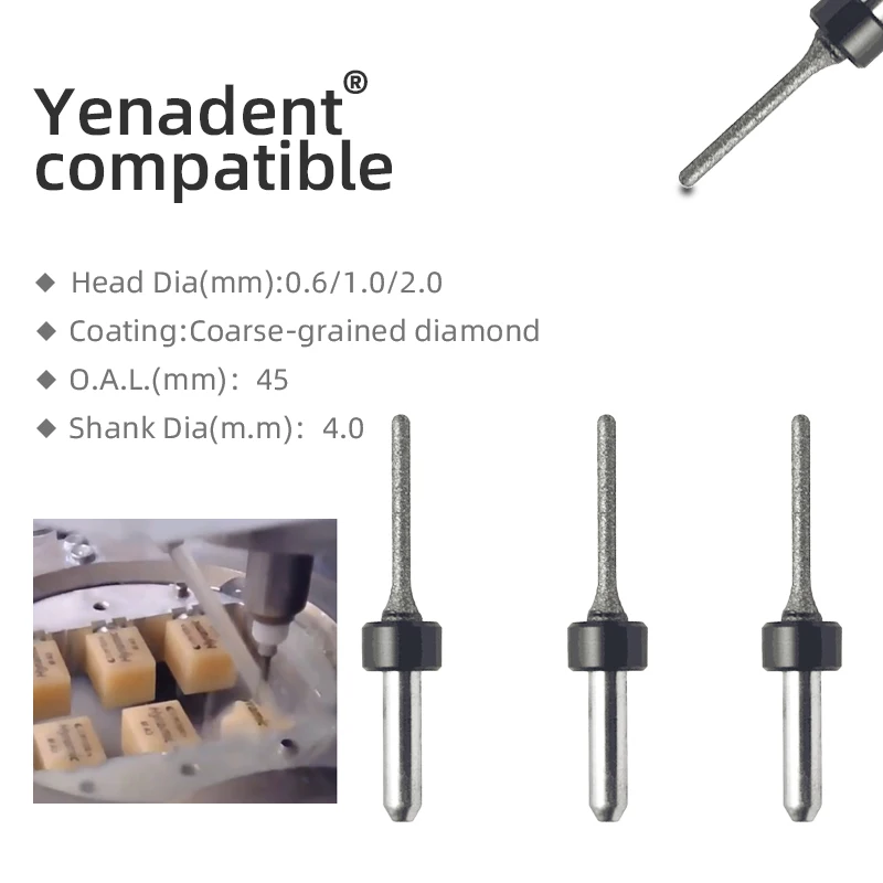 Yenadent D10 D15 D40 D6 D43 DC40 Dental Coated Diamond Bur for PMMA Soft Metals Zirconium Wax