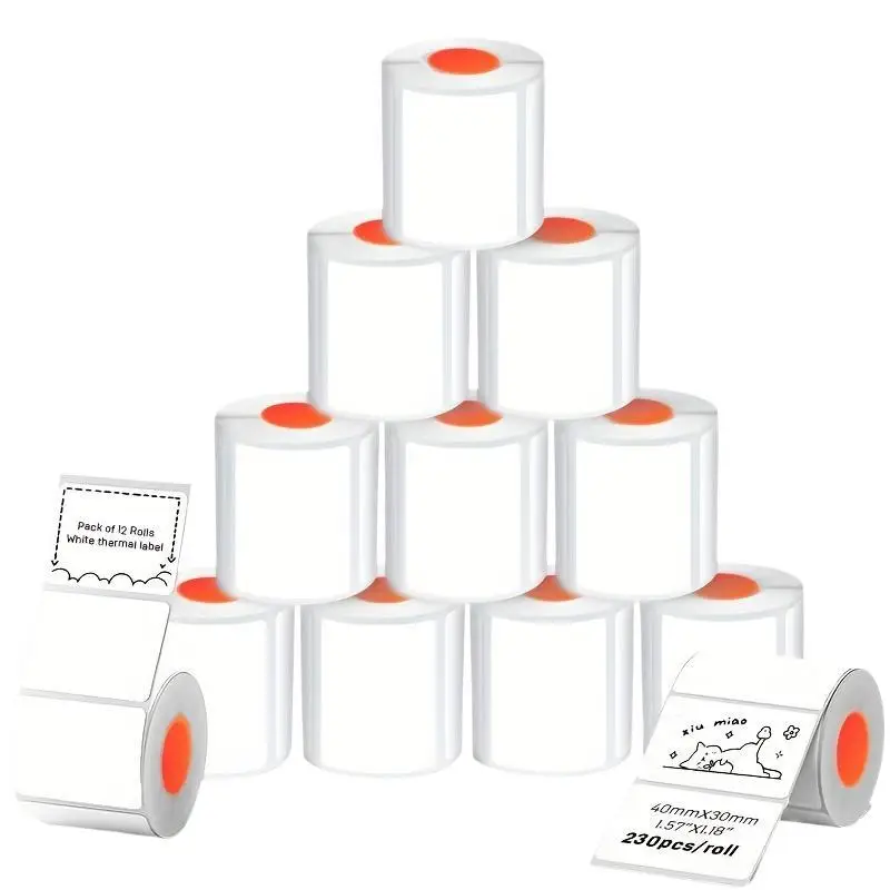Color Thermal Label Paper 12 Rolls for Barcode Address Labeling Self Adhesive Sheet Laser Printer Office Home Use